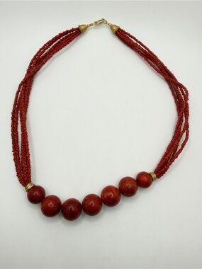 ~20" Vintage stamped‎ Lee Sands Sponge Coral and multi-stranded coral necklace!